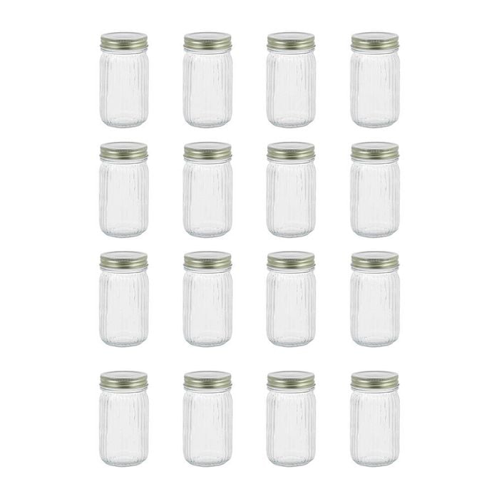 16PK Lemon & Lime Roma Ribbed Conserve Glass Jar with Lid 450ml