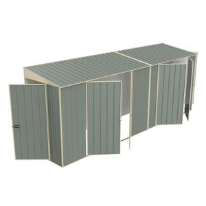 Build-A-Shed 1.2 x 5.2 x 2.0m Green Tunnel Shed Tunnel Hinged Door Plus Dual Double Hinged Side Doors