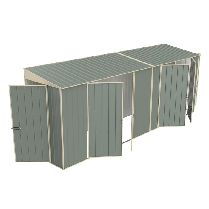 Build-A-Shed 1.2 x 5.2 x 2.0m Green Tunnel Shed Tunnel Hinged Door Plus Dual Double Hinged Side Doors