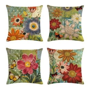 Catzon 4 Pcs Sunflower Throw Pillow Covers Square Linen Pillowcase for Couch