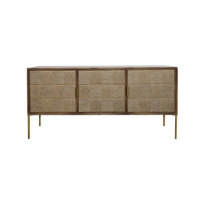 Roomlane Evon Sideboard Mango wood & Jute in Brass Finish Metal Legs