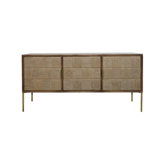 Roomlane Evon Sideboard Mango wood & Jute in Brass Finish Metal Legs