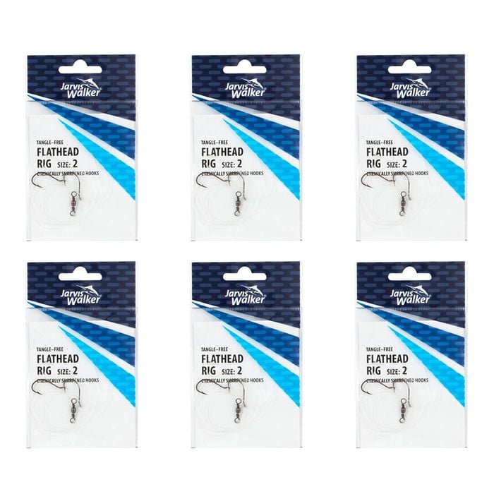6x Jarvis Walker Tangle Free Flathead Rig Hooks Size 2