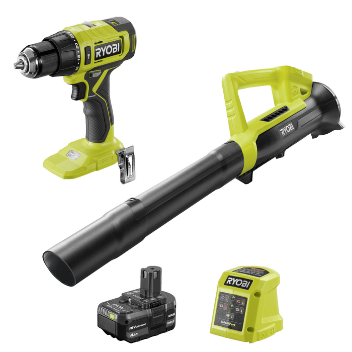 Ryobi 18V ONE+ Hammer Drill & Blower 4Ah Kit