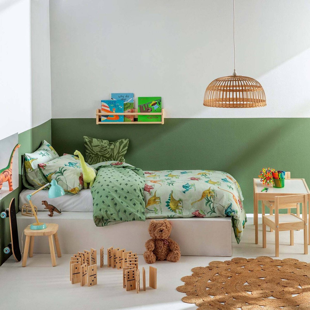 Kas Kids Dinosaur Double Bed Quilt Cover Set w/ 2x Pillowcases Multi