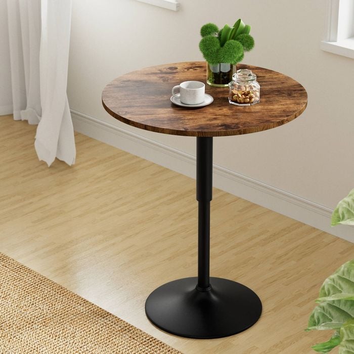 HOMFURN 360 degree Swivel & Height-Adjustable Bar Table, 60cm, Retro Rustic Brown/Black, Gas Lift Mechanism