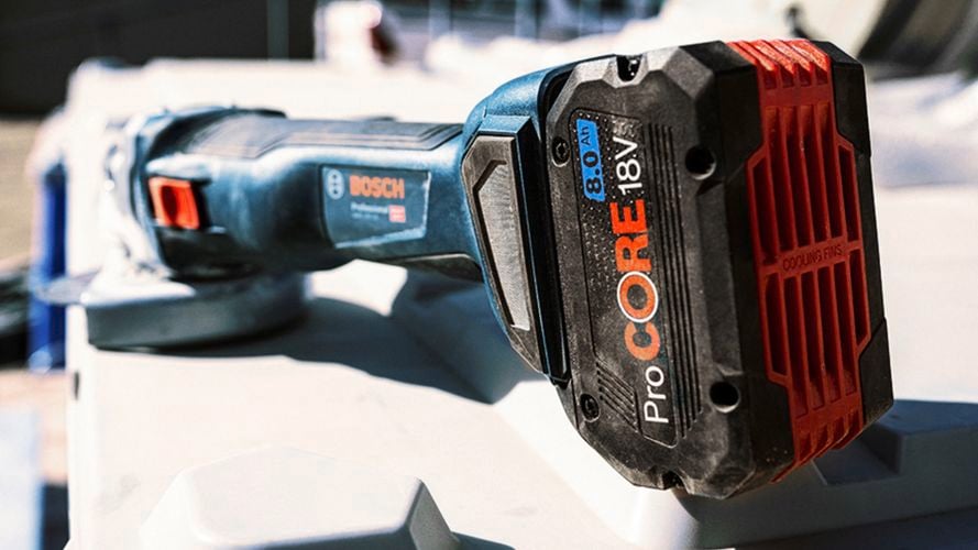 ProCore18V 8.0AH battery with a Bosch brushless 18V angle grinder.