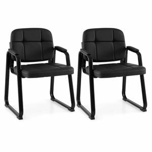 Costway Waiting Room Guest Chairs Set Leather Office Sled Base