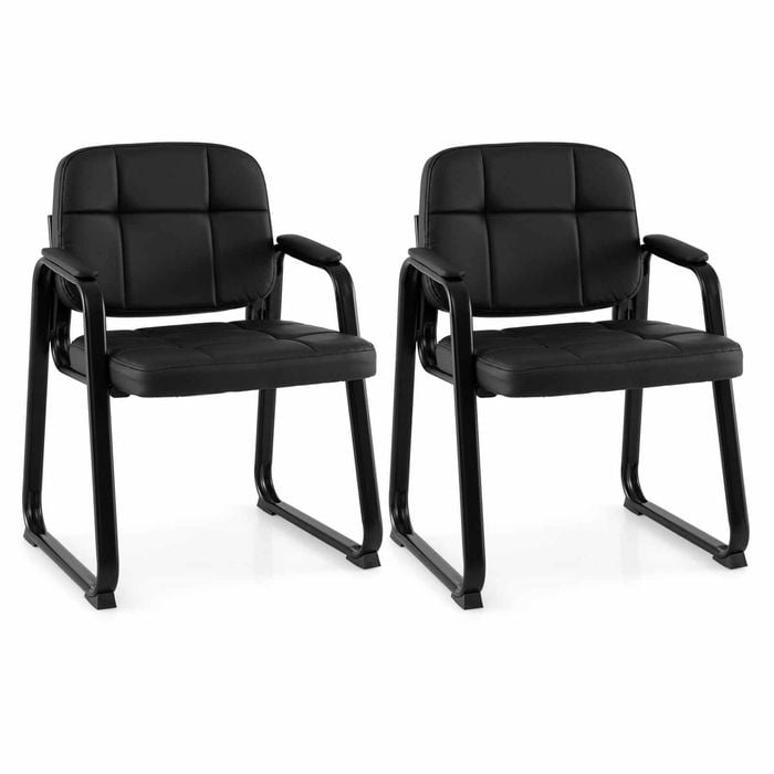 Costway Waiting Room Guest Chairs Set Leather Office Sled Base