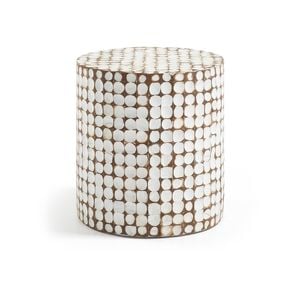 Necoco side table in solid mango wood and white coconut shells, 40 cm