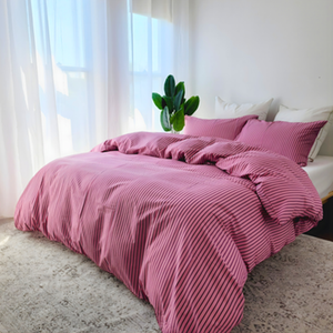 Super King Quilt Cover Set – 100% Cotton – Doona Cover Set (Pink Stripe)