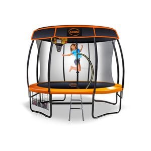 Kahuna Trampoline 10 Ft With Basket Ball Set And Roof Cover - Orange