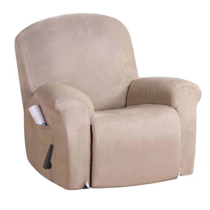 Smarcute Suede Recliner Chair Cover 1 Piece Stretch Thick Sofa Slipcover Sand