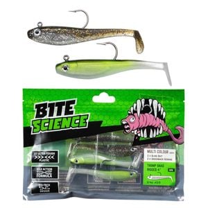 Bite Science Multi-Pack of Rigged 4' Rigged Thump Shad Lures - Bling/Greenback"