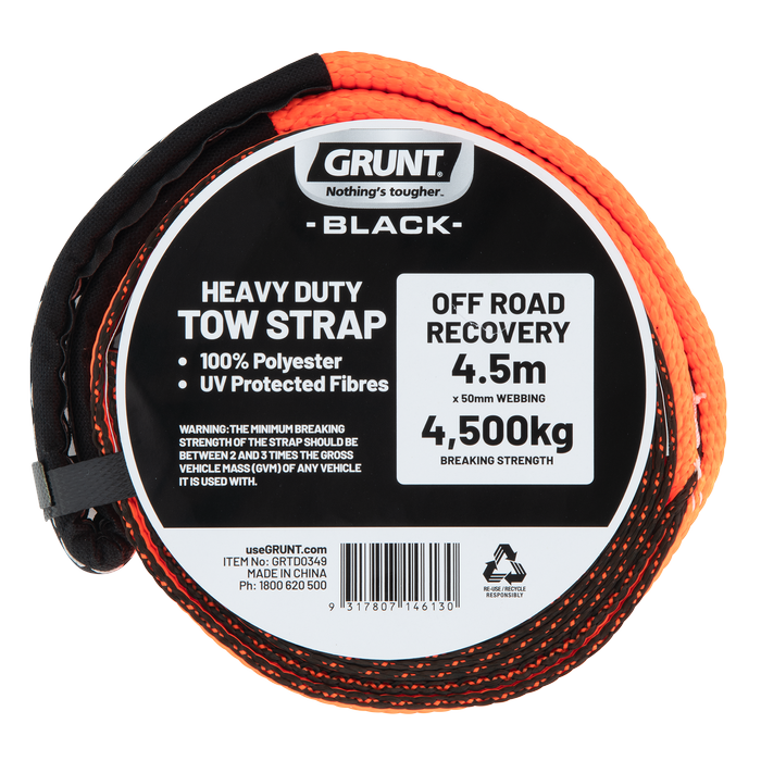 GRUNT 50mm x 4.5m Orange Heavy Duty Tow Strap