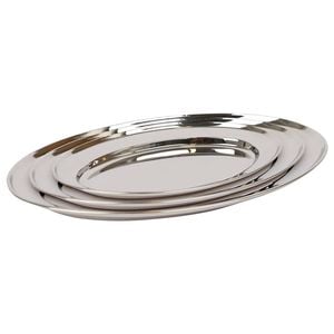 Argon Tableware 3pc Oval Serving Platter Set - Stainless Steel Dinner Tray Oval Plate Small Appetizer Serving Dishes - 3 Sizes