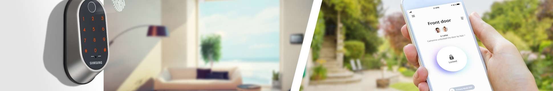 Person using smart door lock from their mobile device.
