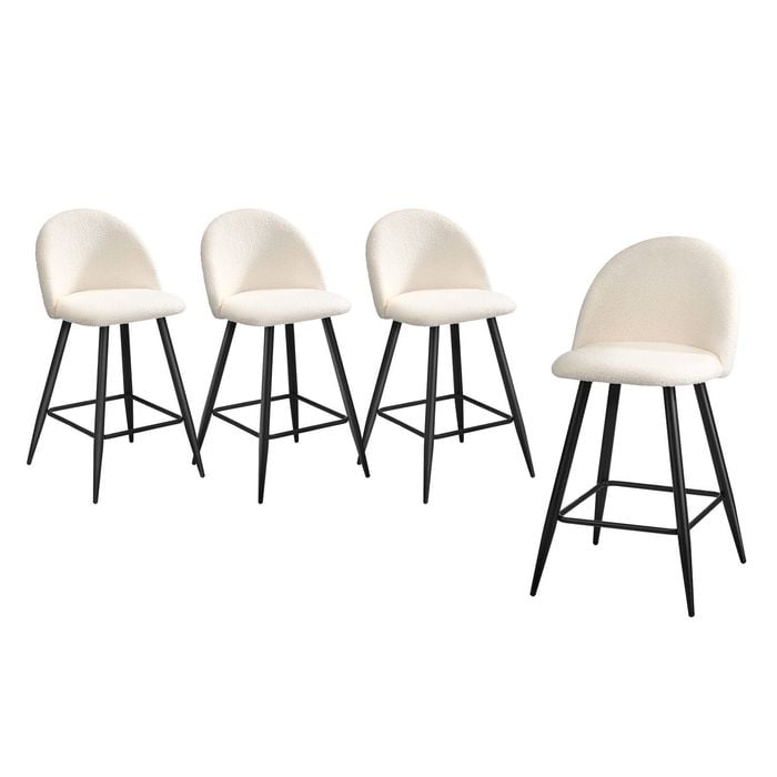 Oikiture 4x Bar Stools White Boucle Dining Chairs