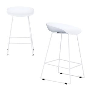 Owen Set of 2 Bar Stools Kitchen Counter PP Seat Metal Leg White