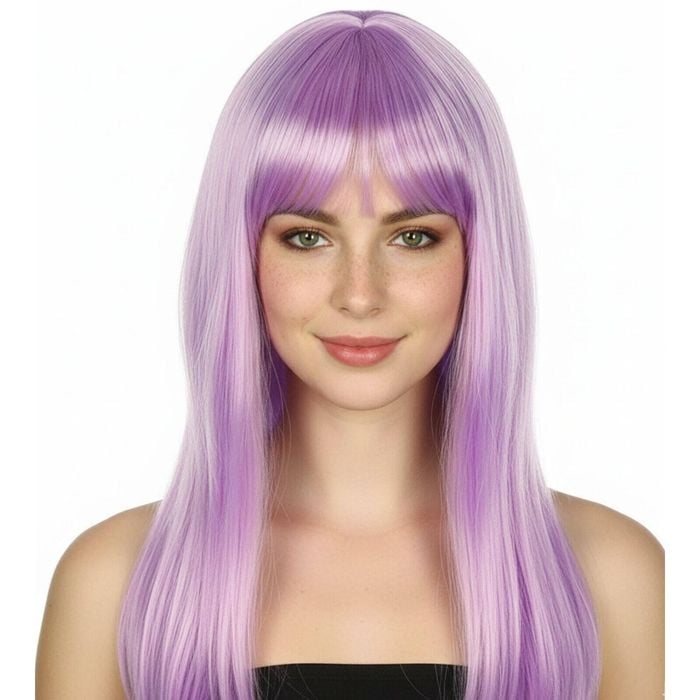 LONG WIG Straight Party Hair Costume Fringe Cosplay Fancy Dress 70cm Wos Light Purple 22457