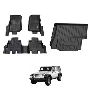 AUSGO Floor Mats & Boot Liner Set for Jeep Wrangler JK Series 4Door 2012-2018 Car Floor Liners Cargo Mat