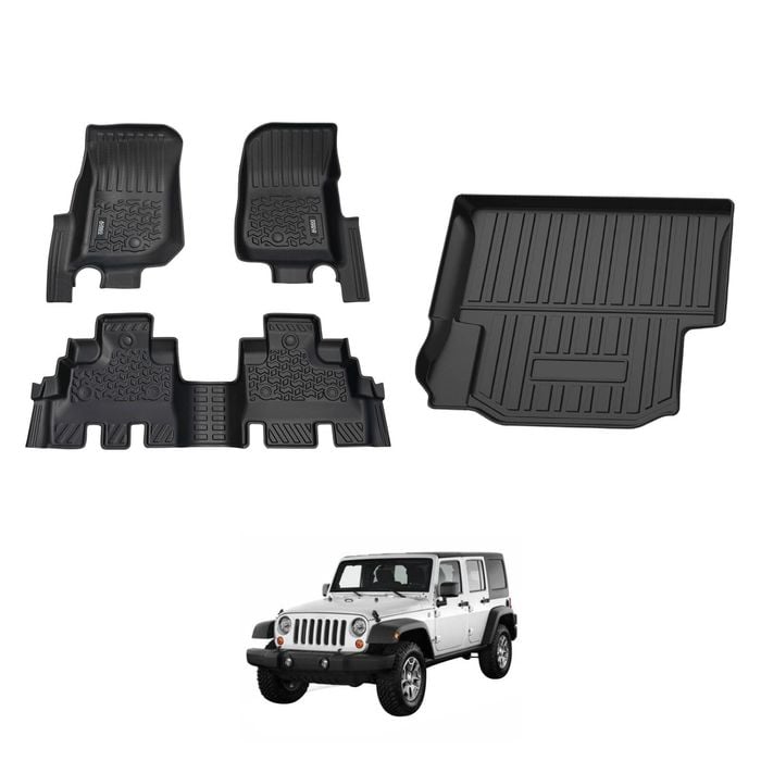 AUSGO Floor Mats & Boot Liner Set for Jeep Wrangler JK Series 4Door 2012-2018 Car Floor Liners Cargo Mat