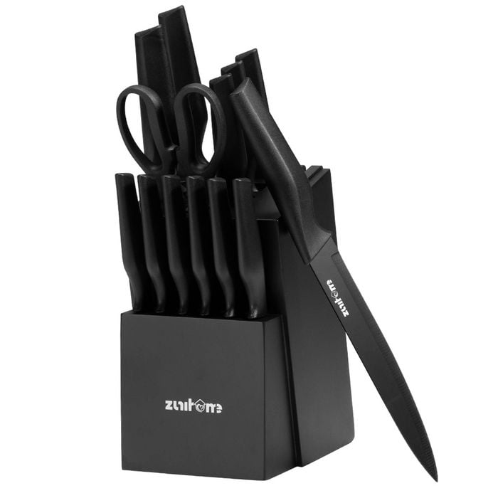 ZUNI 15PCS Kitchen Knife Set Stainless Steel Chef Knives w/ Block & Sharpener