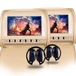 Elinz 2x 9" Headrest DVD Player Car Monitor Pillow Games 1080P USB Sony Lens BEIGE