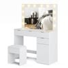 Advwin Dressing Table Stool Set with Mirror 12 LED Bulbs Vanity Desk White