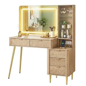 Artiss Dressing Table Led Vanity Desk Charging Station Wood