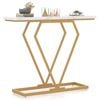 Costway 100cm Modern Console Table Faux Marble Entry Hallway Golden