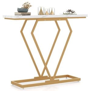 Costway 100cm Modern Console Table Faux Marble Entry Hallway Golden