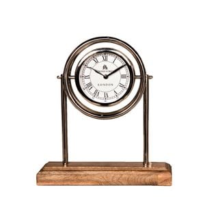 Ssh Collection Bond Street 33cm Tall Desk Clock With Round White Face - Timber And Nickel