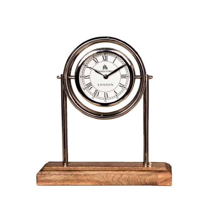 Ssh Collection Bond Street 33cm Tall Desk Clock With Round White Face - Timber And Nickel