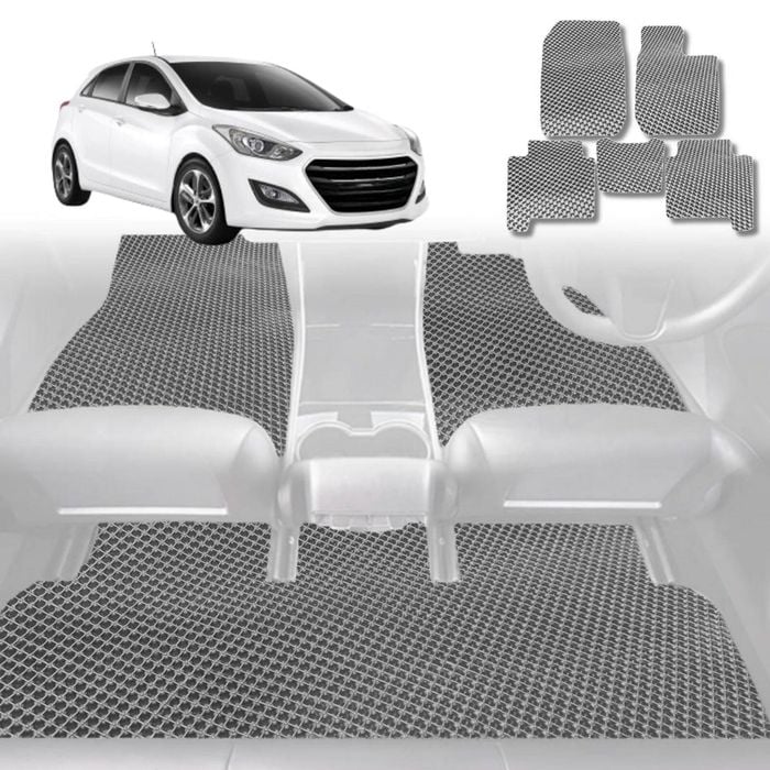 6D Diamond Car Floor Mats for Hyundai i30 2012-2016-Full Set-Grey-Outback GT