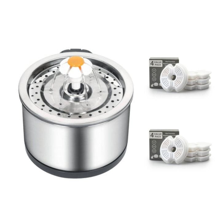 YES4PETS Automatic Electric Pet Water Fountain Dog Cat Stainless Steel Dispenser 9x Filters