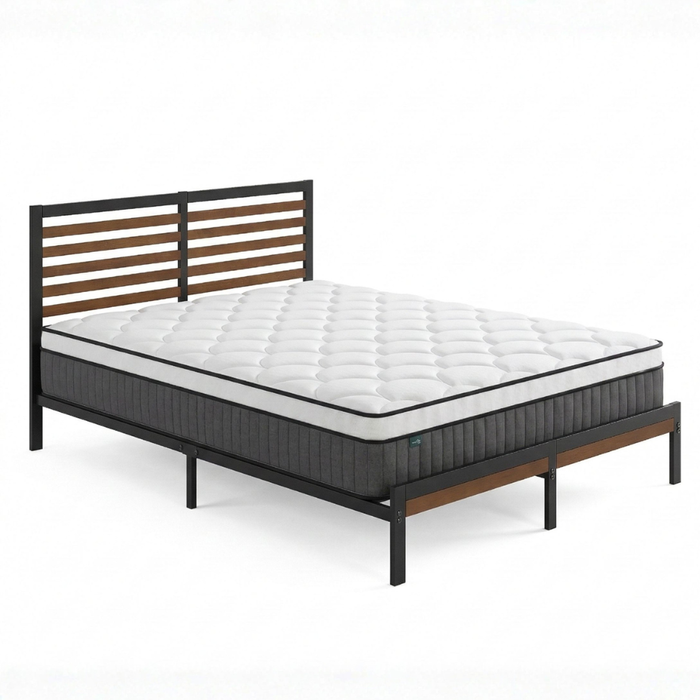 Zinus Queen Kai Bed Frame & Pocket Spring Mattress Set, Support iCoil Eurotop