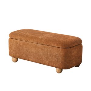 Oikiture Chenille Storage Ottoman Bench Ball Legs Chest Footrest Caramel Brown