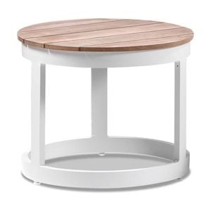 Outdoor Balmoral Round Industrial Aluminium Teak Top Side Table