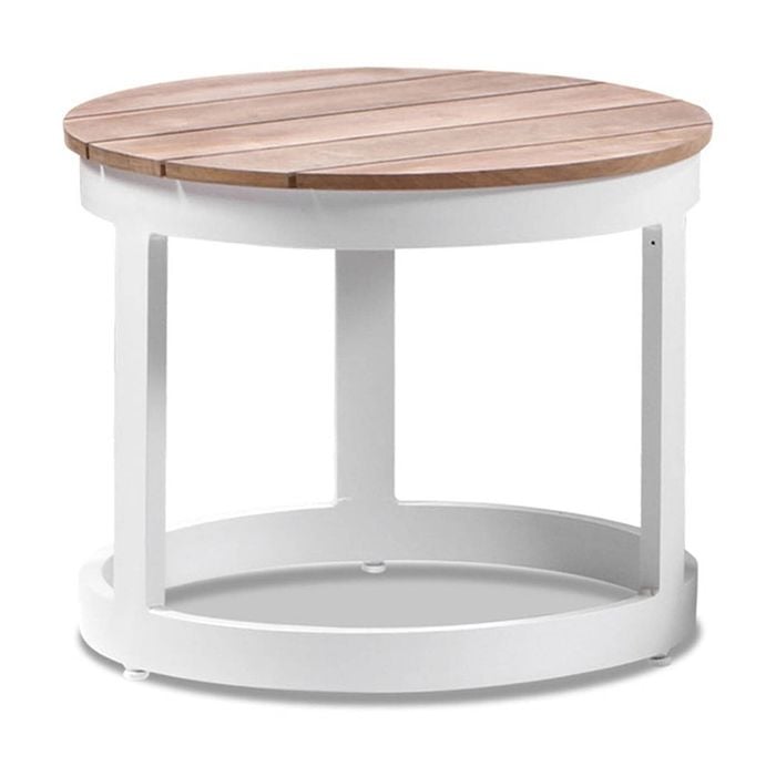 Outdoor Balmoral Round Industrial Aluminium Teak Top Side Table