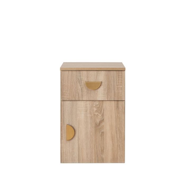European Cabinetry Slim Half Moon Brass Porto Bedside Table Natural Oak
