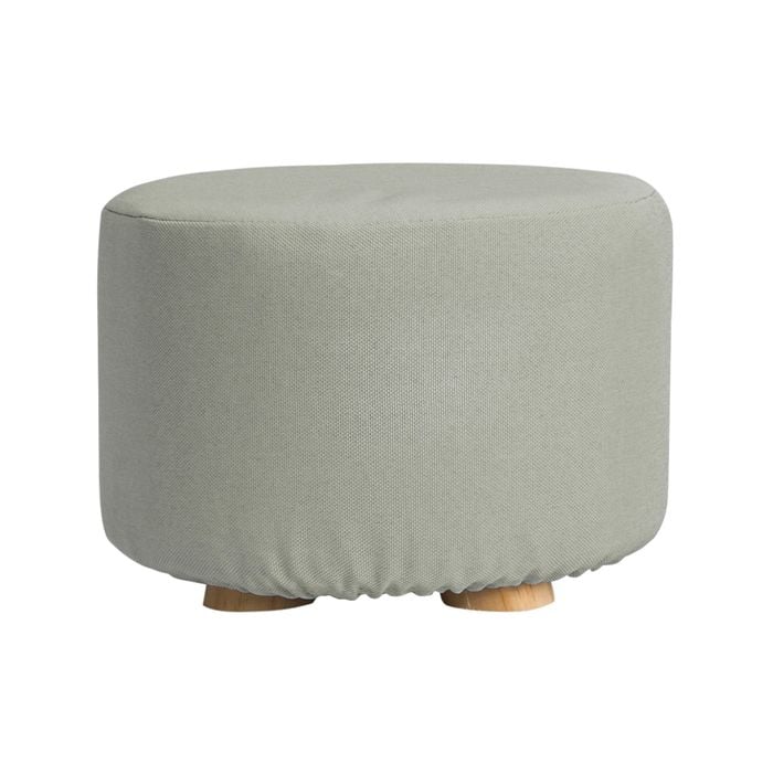 La Bella Grey Fabric Ottoman Round Wooden Leg Foot Stool