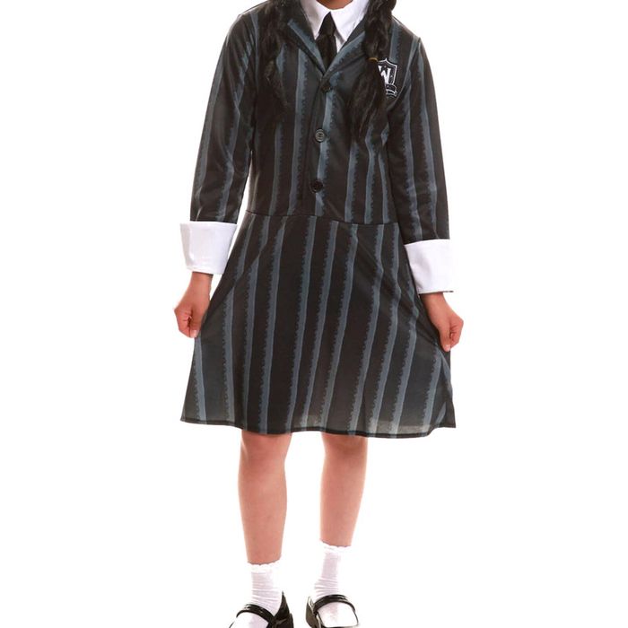Striped Nevermore Girls School Uniform Costume - Medium
