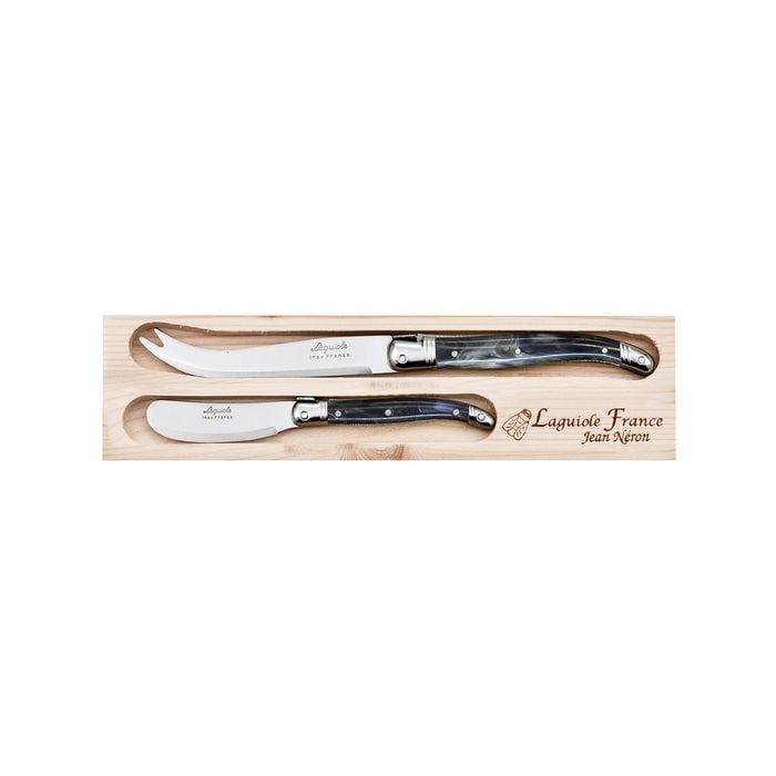 Laguiole Jean Neron 2pc Cheese Knife & Spreader Set - Black Horn