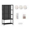 Stacked Glass Display Cabinet 4-Tier Doubel Doors Black with LED Lights