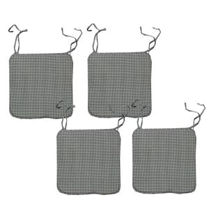 Bloomington Set of 4 Square Chair Pads with Ties Small Checkered Grey