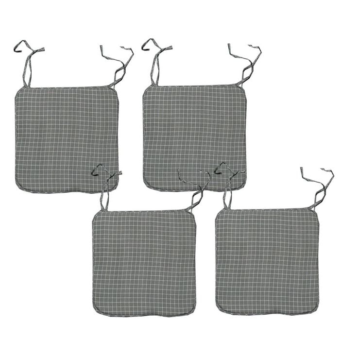 Bloomington Set of 4 Square Chair Pads with Ties Small Checkered Grey