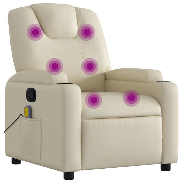 vidaXL Massage Recliner Chair Reclining Armchair Single Sofa Cream Faux Leather