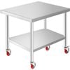 VEVOR 910x760x860mm Work Table Silver Stainless Steel with 3-Stage Adjustable Shelf