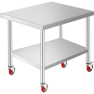 VEVOR 910x760x860mm Work Table Silver Stainless Steel with 3-Stage Adjustable Shelf